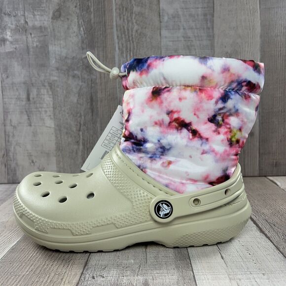 Crocs Classic Lined Neo Puff Tie Dye Boot Pull On Women's Size 6 Bone Beige Pink - Picture 7 of 13
